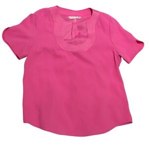 Trina Turk Pink Short Sleeve Pleated Neck Top Women's Size L